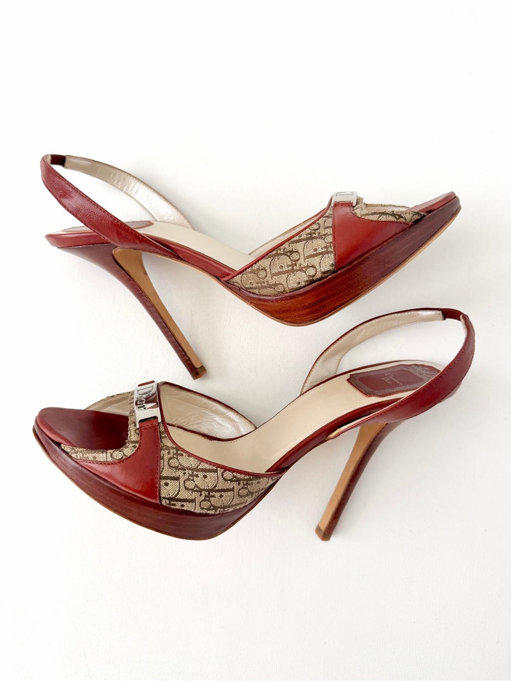 DIOR | Diorissimo Monogram Canvas Logo Slingback Platform Stiletto Heels EU 39